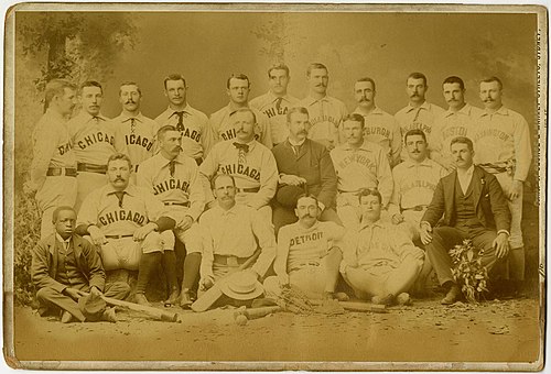 Albert Spalding's 1888 tour sides with the Chicago team left and All-American team right. The two sides played three matches at Adelaide Oval with Chicago winning 2–1.