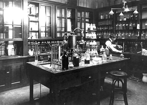 Otto Folin in biochemistry lab at McLean Hospital, 1905 (Harvard)