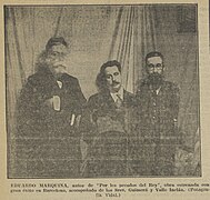 1912-07-08, La Tribuna, Eduardo Marquina, autor de ''Por los pecados del rey'', obra estrenada con gran éxito en Barcelona, acompañado de los Sres. Guimerá y Valle Inclán, Vidal.jpg