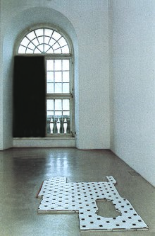 Installation view of Bathroom Floor (1991), documenta IX, Kassel, Germany, 1992 19BathroomFloor1991DocumentaIX web.jpg