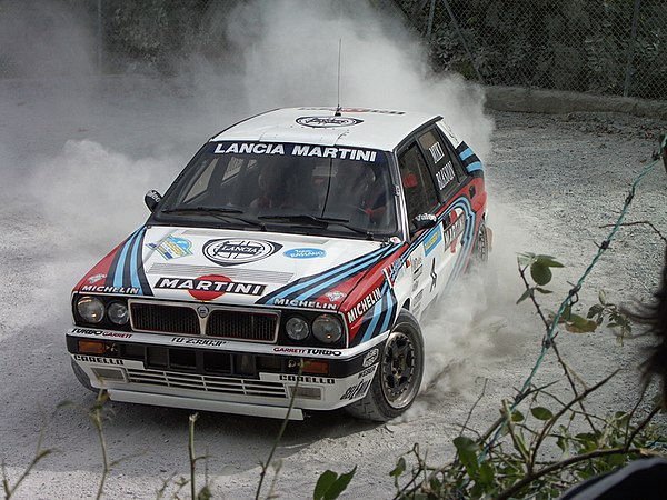 Biasion driving a Lancia Delta Integrale 16v at 2006 Rally Legend in San Marino.