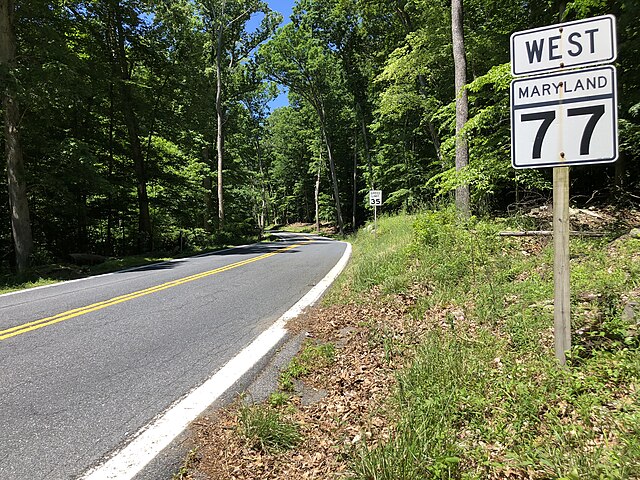 View west along MD 77 in Catoctin Mountain Park