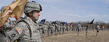 The 53rd IBCT standing in formation just before deployment to Kuwait and Iraq 53rd Infantry Brigade Combat Team, mobilized at Fort Hood, TX, one day prior to deploying to Kuwait and Iraq, March 2010.jpg