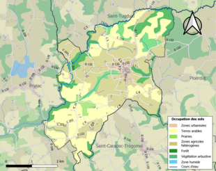 Barevná mapa znázorňující využití půdy.