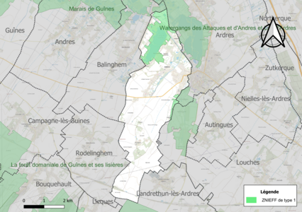 Carte des ZNIEFF de type 1 sur la commune.