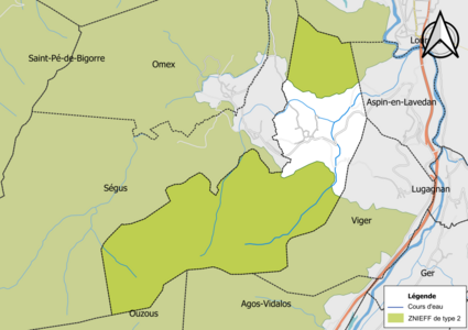 Carte de la ZNIEFF de type 2 sur la commune.