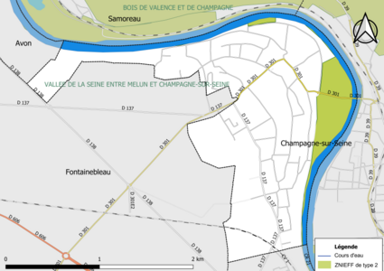 Carte des ZNIEFF de type 2 de la commune.