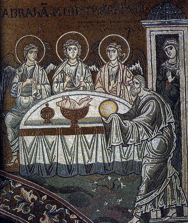 Abraham and the Three Angels (Byzantine mosaic, Monreale)