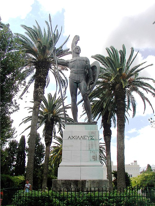 The statue of Achilles in the gardens of the Achilleion (Corfu).