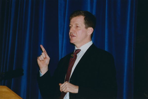 Campbell lecturing at the LSE series 'From Kennedy to Blair,' 7 July 2003