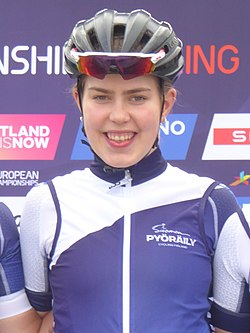 Gröndahl maantiepyöräilyn EM-kilpailuissa Glasgow'ssa vuonna 2018.