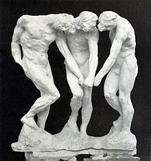 Auguste Rodin, The three shades (Les Trois Ombres), for the top of The Gates of Hell, before 1886, plaster.jpg