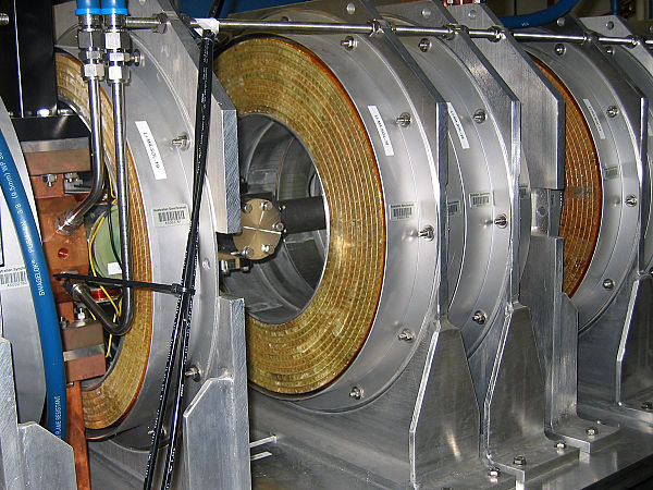 RF cavities in the linac of the Australian Synchrotron are used to accelerate and bunch beams of electrons; the linac is the tube passing through the 