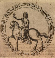 Dessin en noir en blanc d'un médaillon représentant une femme cheval, montant en amazone.