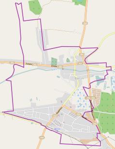 Mapa konturowa Barcina, w centrum znajduje się punkt z opisem „Barcin”