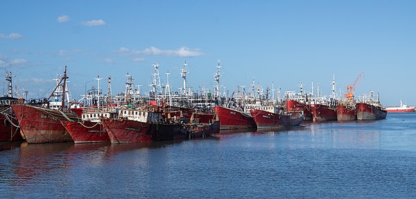 Traditional fishing vessels in port of Mar del Plata, Argentina