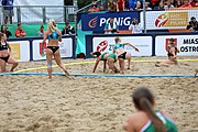 Deutsch: Beachhandball Europameisterschaften 2019 (Beach handball Euro); Tag 6: 7. Juli 2019 – Frauenfinale, Dänemark-Ungarn 2:0 (18:12, 23:22) English: Beach handball Euro; Day 6: 7 July 2019 – Women's Final – Denmark-Hungary 2:0 (18:12, 23:22)