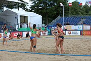 Deutsch: Beachhandball Europameisterschaften 2019 (Beach handball Euro); Tag 2: 3. Juli 2019 – Frauen, Vorrunde Gruppe D, Ukraine-Deutschland 2:0 (23:22, 32:24) English: Beach handball Euro; Day 2: 3 July 2019 – Women Preliminary Round Group D – Ukraine-Germany 2:0 (23:22, 32:24)