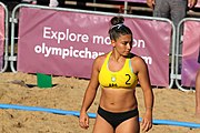 Deutsch: Beachhandball bei den Olympischen Jugendspielen 2018; Tag 3, 9. Oktober 2018; Jungs, Vorrunde, Gruppe B - Argentinien-Hongkong 2:0 English: Beach handball at the 2018 Summer Youth Olympics at 9 October 2018 – Girls Preliminary Round Group B – Argentina-Hing Kong 2:0