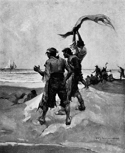 File:Blackbeard, Buccaneer - Page 164 - They Capered and Hugged Each Other (bw).jpg