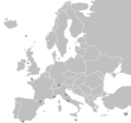 A blank map of Europe with small circles for Dependencies