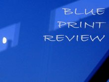 BluePrintReview logo pada latar belakang biru