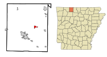 Boone County Arkansas Incorporated und Unincorporated Gebiete Bergman Highlighted.svg