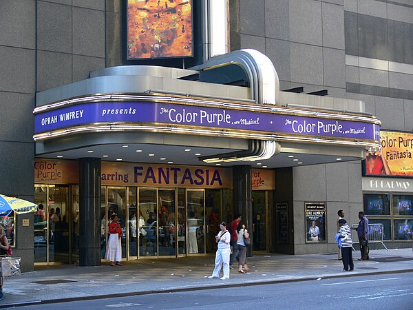 The Broadway Theatre in New York, seen in 2007, where Steamboat Willie was first shown in 1928; the venue was known as "Universal's Colony Theatre" at