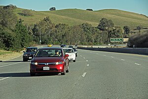 Cars driving near Page Mill Road on I-280.