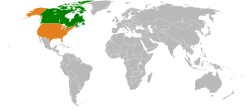 Map indicating locations of Canada and USA
