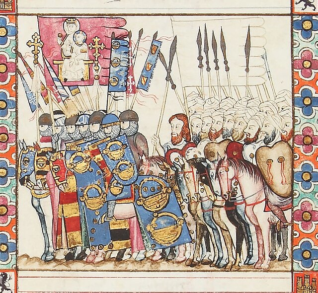 Almohad soldiers in the Cantigas de Santa Maria, depicted on the right under white banners