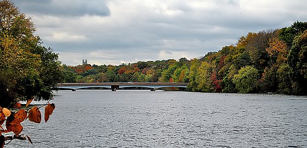 The lake, with Princeton University's Cleveland Tower in the background