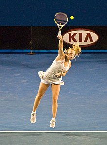 Wozniacki serving at the 2010 Australian Open