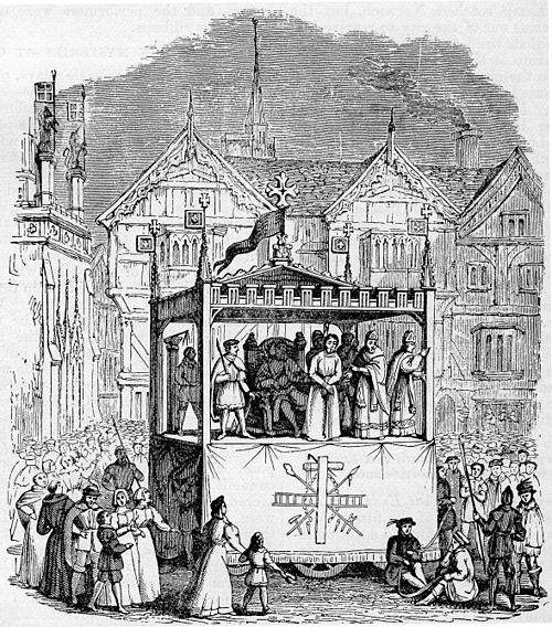 14th/15th-century performance of the Chester mystery plays, on a pageant cart