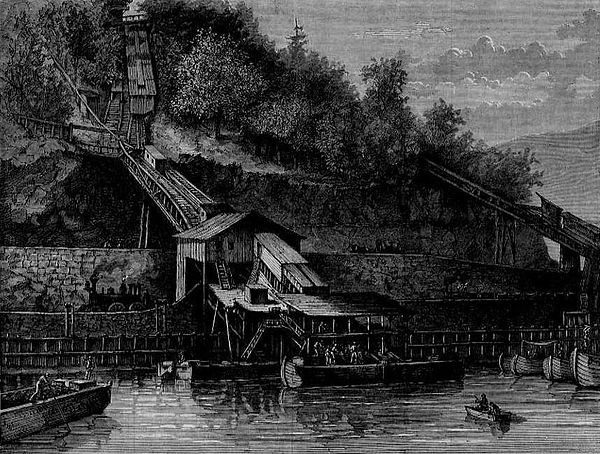 The February 1873 edition of Harper's Weekly featuring an illustration of anthracite coal loading at the loading chutes in Mauch Chunk, Pennsylvania; 
