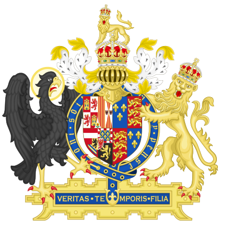 Arms of Mary I, impaled with those of her husband, Philip II of Spain
