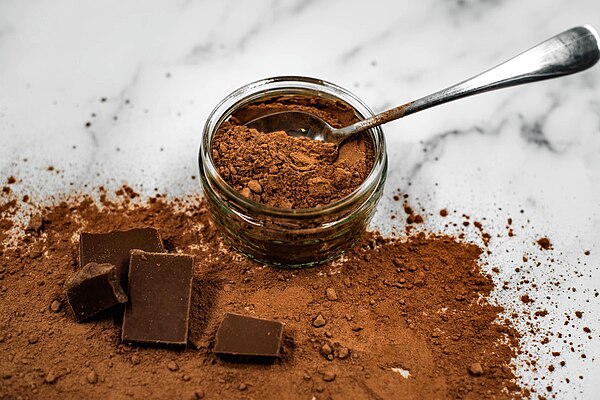 Chocolate in its most common forms: powder and bars