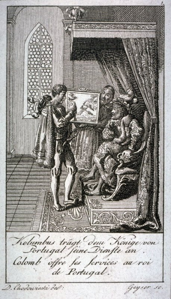 File:Columbus offers his services to the King of Portugal - Daniel Nicholas Chodowiecki.png