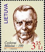 Lithuanian stamp, 100th anniversary of Miłosz's birth