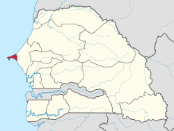 Dakar Region highlighted in red inside Senegal