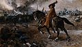Death as general rides a horse on a battlefield. Watercolour Wellcome V0042260.jpg