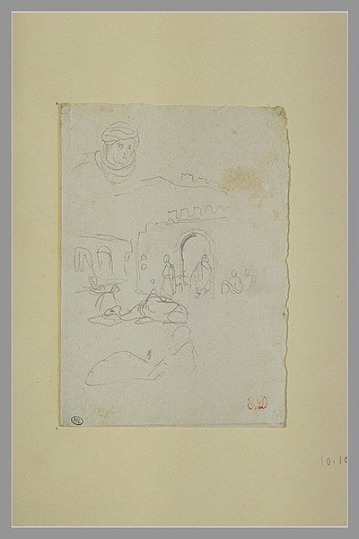 File:Delacroix - Arabes et chameau couché devant la porte d'une ville, RF 10106, Recto.jpg