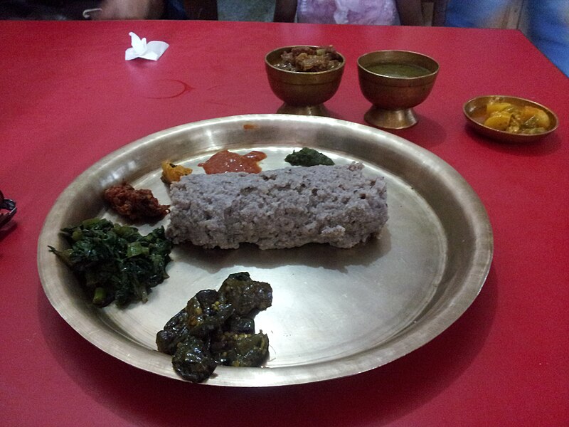 Dhindo thali in a Thakali restaurant of Nepal