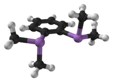 Ball and stick model of 1,2-bis(dimethylarsino)benzene