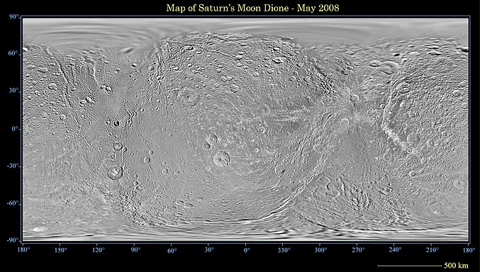 Mapa Dione wykonana w maju 2008 przez sondę Cassini-Huygens