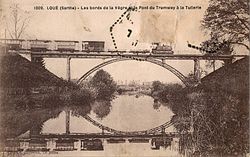 Dolbeau 1002 - LOUE - Les bords de la Vègre et il Pont du Tramway à la Tuilerie.JPG