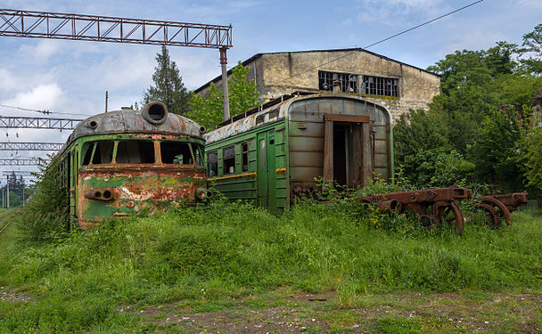 An elektrichka is left to rot in Kutaisi, Georgia.