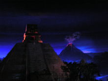 The volcano at the beginning of the ride Epcot mexico.JPG