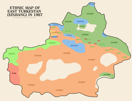 Sharqiy Turkiston etnik xaritasi 1967 yil