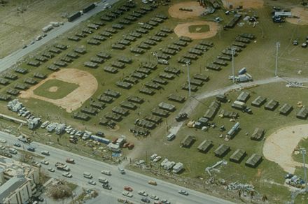 Tent cities were constructed to house displaced residents.